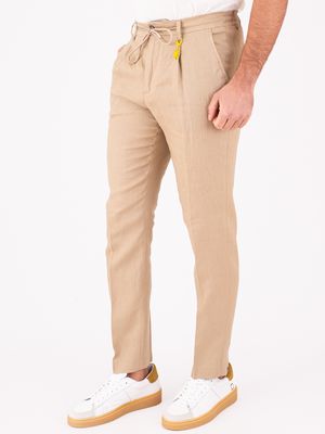 2. Manuel Ritz Men's Linen Trousers with Elasticated Waist and Drawstring Beige