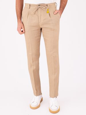 1. Manuel Ritz Men's Linen Trousers with Elasticated Waist and Drawstring Beige