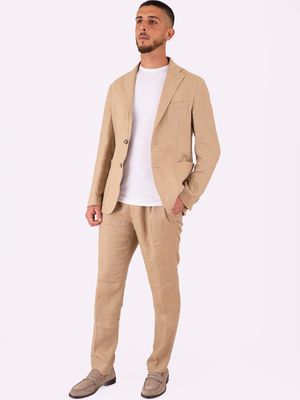 5. Manuel Ritz Men's Linen Trousers with Elasticated Waist and Drawstring Beige