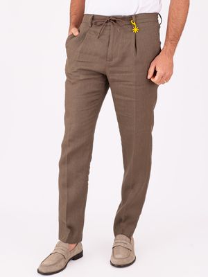 2. Manuel Ritz Men's Linen Trousers with Elasticated Waist and Drawstring Turtledove
