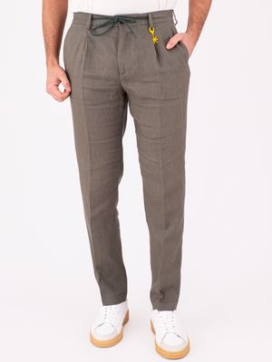 1. Manuel Ritz Men's Linen Trousers with Elasticated Waist and Drawstring Green