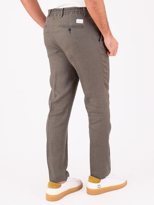 3. Manuel Ritz Men's Linen Trousers with Elasticated Waist and Drawstring Green