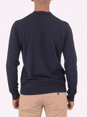 3. Pull à col rond pour homme Paolo Pecora Milano en mélange de soie et de coton Bleu