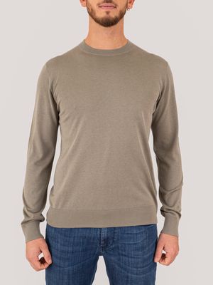 1. Pull à col rond pour homme Paolo Pecora Milano en mélange de soie et de coton Vert