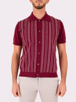 1. Paolo Pecora Milano Men's Polo Shirt with Graphic Pattern on the Front Bordeaux