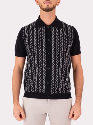 1. Paolo Pecora Milano Men's Polo Shirt with Graphic Pattern on the Front Black