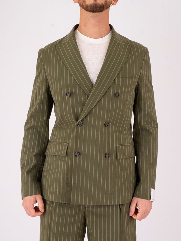 1. Veste croisée pour homme Paolo Pecora Milano à rayures verticales Vert olive Paolo Pecora Milano l0131521