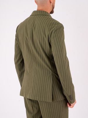 3. Giacca Uomo Paolo Pecora Milano Doppiopetto a Righe Verticali Verde Oliva