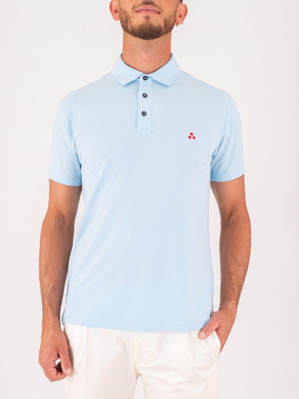 Polo Uomo Peuterey Manica Corta con Logo Ricamato Celeste Peuterey