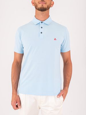 1. Polo Uomo Peuterey Manica Corta con Logo Ricamato Celeste