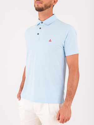 2. Polo Uomo Peuterey Manica Corta con Logo Ricamato Celeste