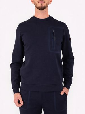 1. Sweat-shirt Peuterey pour homme, col rond, avec poche zippée sur le devant Bleu