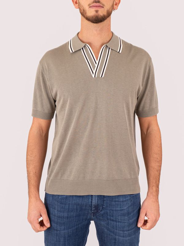 Polo Uomo Paolo Pecora in Seta con Scollo a V e Collo Classico Verde Salvia Paolo Pecora Milano