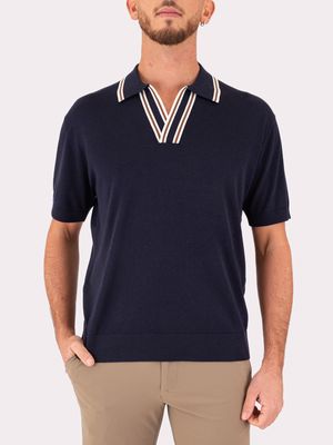1. Polo Uomo Paolo Pecora in Seta con Scollo a V e Collo Classico Blu