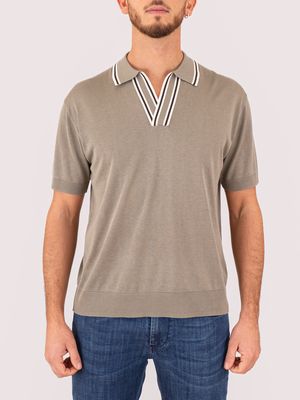 1. Polo Uomo Paolo Pecora in Seta con Scollo a V e Collo Classico Verde Salvia
