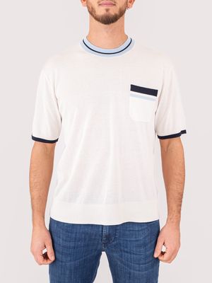 1. T-shirt Uomo Paolo Pecora Milano con Taschino a Contrasto Panna