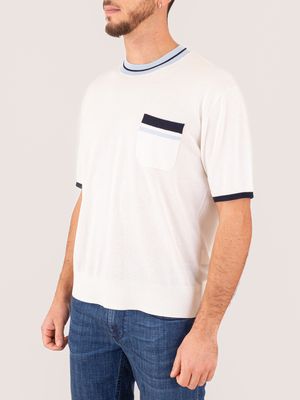 2. T-shirt Uomo Paolo Pecora Milano con Taschino a Contrasto Panna