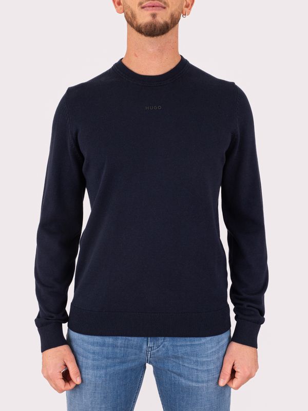 Pull HUGO pour homme à col rond avec logo sur le devant Bleu Hugo