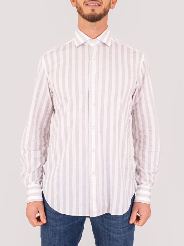 Manuel Ritz men's shirt in technical fabric with contrasting striped details Beige Stripes Xacus