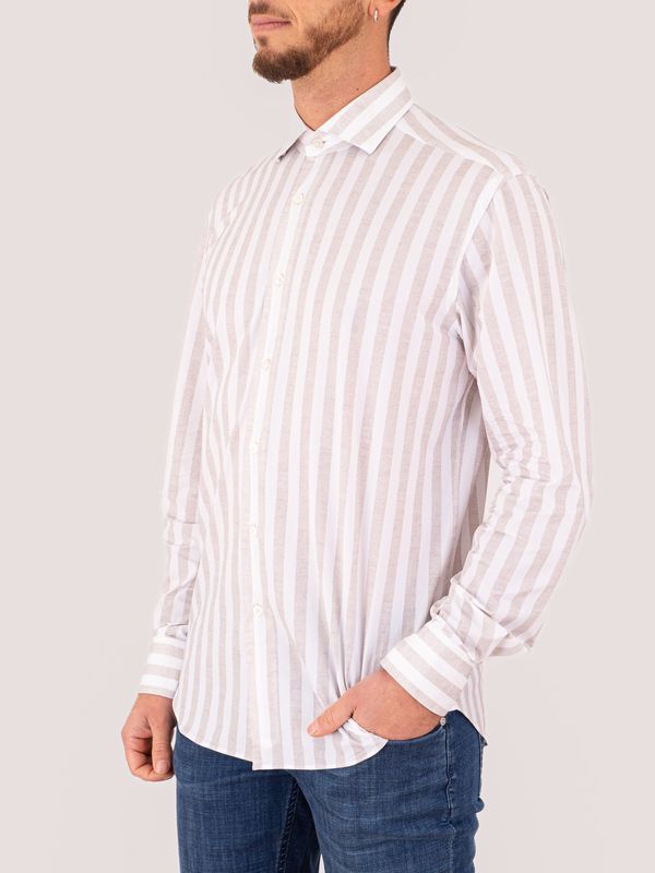 2. Camicia uomo Xacus Evolution-Regular fit con dettagli in contrasto a righe Righe Beige Xacus 21651.act358ml