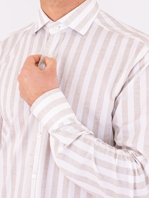 4. Camicia uomo Xacus Evolution-Regular fit con dettagli in contrasto a righe Righe Beige Xacus 21651.act358ml