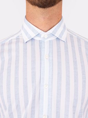 4. Camicia uomo Xacus Evolution-Regular fit con dettagli in contrasto a righe Righe Celeste