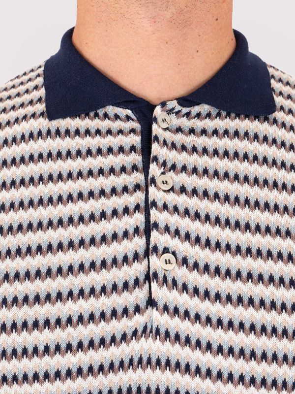 4. Polo homme Manuel Ritz en coton avec détails en jacquard Bleu MANUEL RITZ 4032m517263321