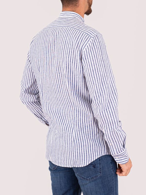 3. Men's Mandarin collar shirt with striped details in a cotton and linen blend Blue Stripes MANUEL RITZ 4032e604l263200