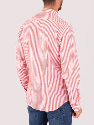 3. Men's Mandarin collar shirt with striped details in a cotton and linen blend Lobster Stripes