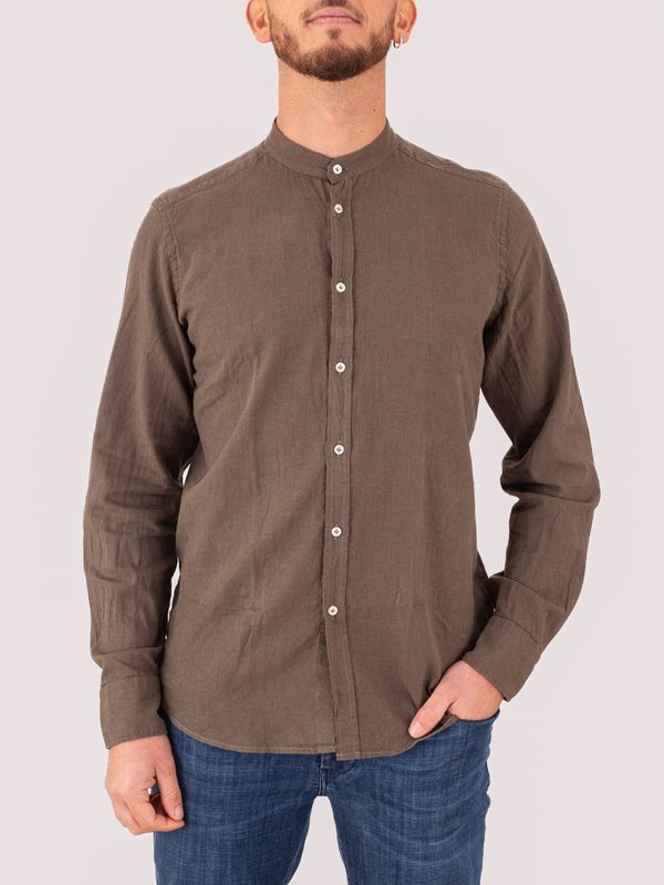 Manuel Ritz men's shirt with mandarin collar in a linen and cotton blend Brown MANUEL RITZ