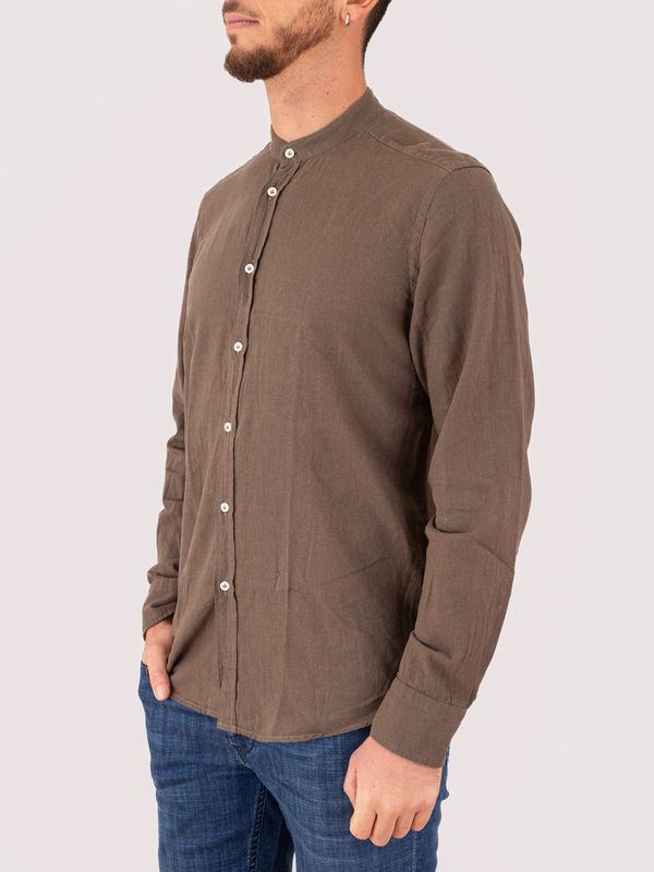 2. Camicia uomo Manuel Ritz collo alla coreana in misto lino e cotone Marrone MANUEL RITZ 4032e604l263209