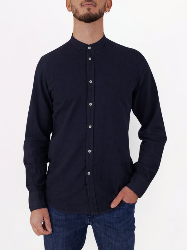 Manuel Ritz men's shirt with mandarin collar in a linen and cotton blend Blue MANUEL RITZ
