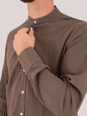 4. Camicia uomo Manuel Ritz collo alla coreana in misto lino e cotone Marrone