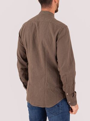 3. Camicia uomo Manuel Ritz collo alla coreana in misto lino e cotone Marrone