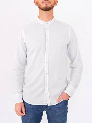1. Camicia uomo Manuel Ritz collo alla coreana in misto lino e cotone Bianco