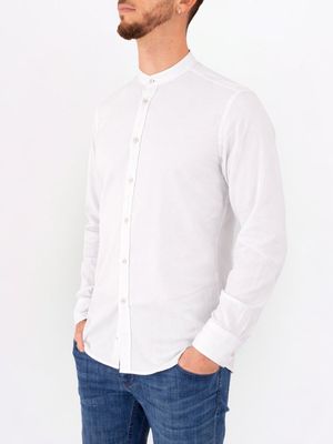 2. Camicia uomo Manuel Ritz collo alla coreana in misto lino e cotone Bianco