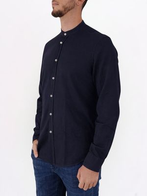 2. Camicia uomo Manuel Ritz collo alla coreana in misto lino e cotone Blu
