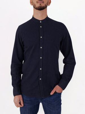 1. Camicia uomo Manuel Ritz collo alla coreana in misto lino e cotone Blu