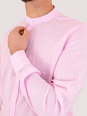 4. Paolo Pecora Milano men's silk blend T-shirt with mandarin collar Rose