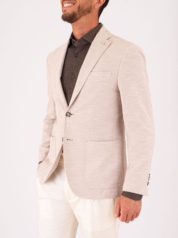 2. Manuel Ritz Men's Linen and Cotton Jacket with Micro Pattern Light Beige MANUEL RITZ 4032g2900mc263275