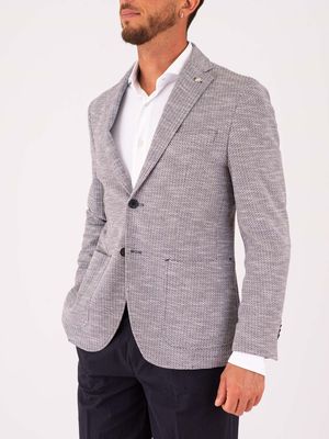 2. Manuel Ritz Men's Linen and Cotton Jacket with Micro Pattern Blue