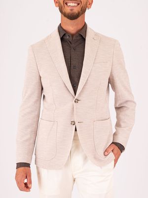 1. Manuel Ritz Men's Linen and Cotton Jacket with Micro Pattern Light Beige