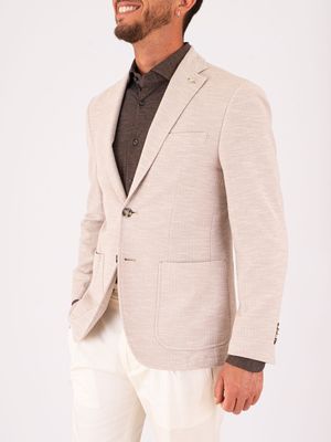 2. Manuel Ritz Men's Linen and Cotton Jacket with Micro Pattern Light Beige