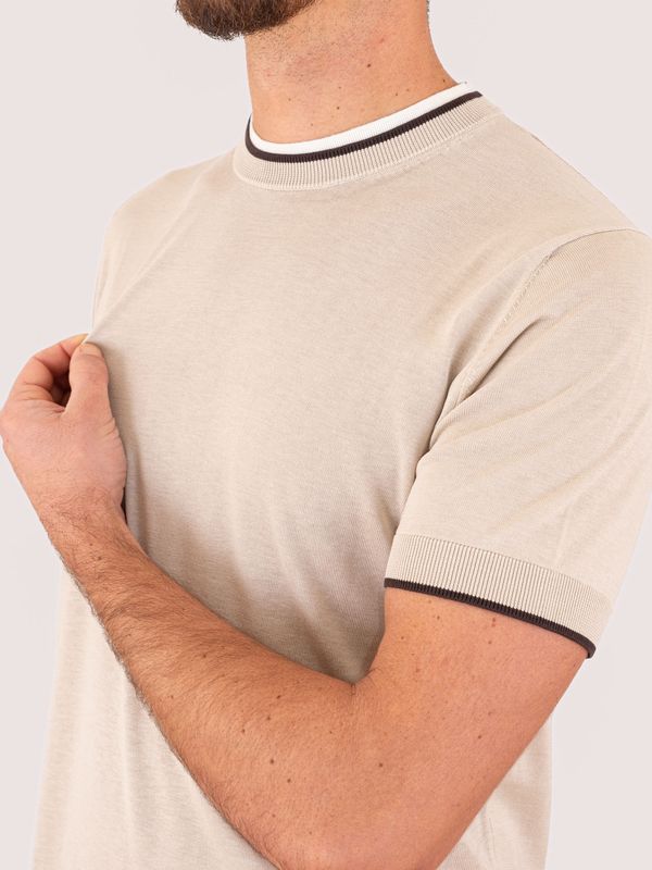 4. Paolo Pecora Milano men's crew neck T-shirt in silk and cotton blend with contrasting details Beige Paolo Pecora Milano a045f200