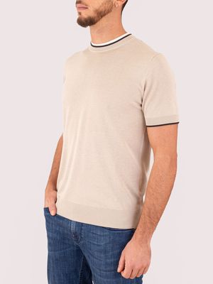 2. T-shirt girocollo uomo Paolo Pecora Milano in misto seta e cotone e dettagli in contrasto Beige