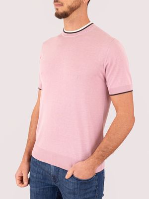 2. T-shirt girocollo uomo Paolo Pecora Milano in misto seta e cotone e dettagli in contrasto Rosa