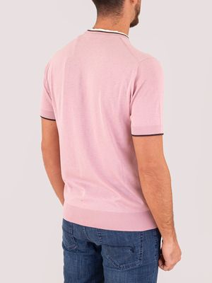 3. T-shirt girocollo uomo Paolo Pecora Milano in misto seta e cotone e dettagli in contrasto Rosa