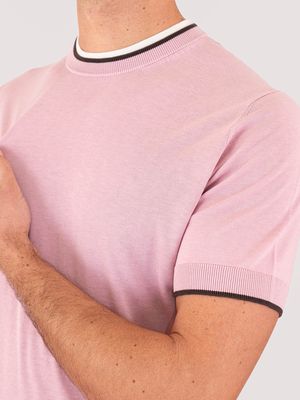 4. T-shirt girocollo uomo Paolo Pecora Milano in misto seta e cotone e dettagli in contrasto Rosa