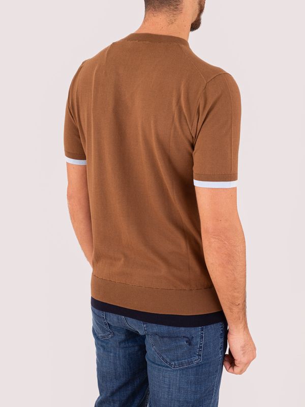 3. Pull homme Paolo Pecora Milano à col V et finitions contrastées Noisette Paolo Pecora Milano a014f100