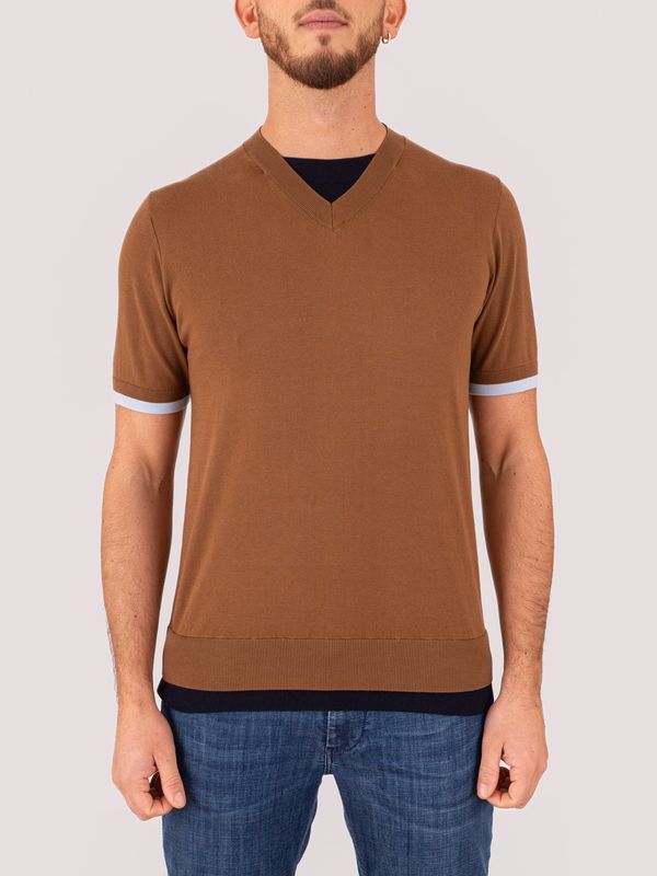 Paolo Pecora Milano Men's V-Neck Sweater with Contrasting Trim Hazelnut Paolo Pecora Milano